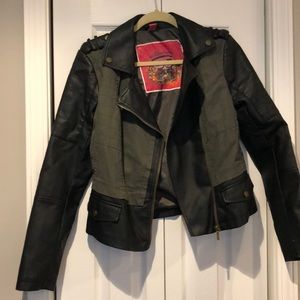 Faux Leather and Army Green Jacket Size M
